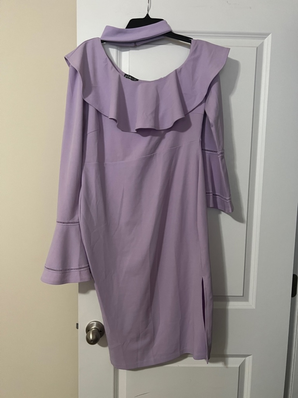 VENUS Lilac Ruffle Off-Shoulder Long Sleeve Dress